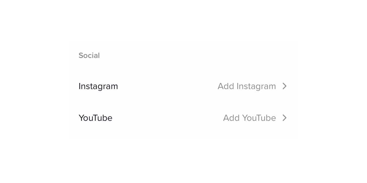 Social section of the Edit profile page