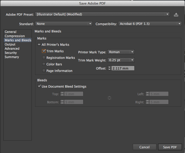Adobe Illustrator – “Save Adobe PDF” settings