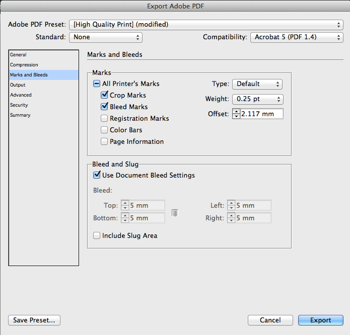 Exporting a PDF in Adobe InDesign