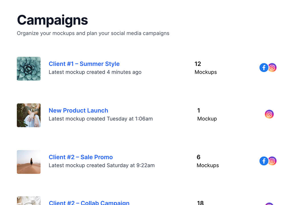 Client workspace and mockup organisation